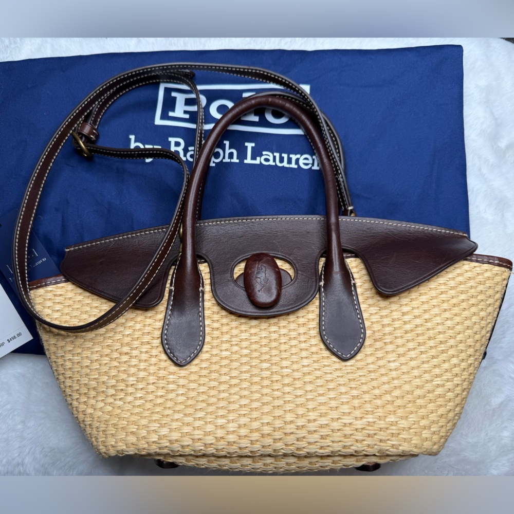 Polo by Ralph Lauren Tan and Brown Shoulder Bag with Leather Handles
